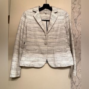 CAbi White and Black Woven Tweed Jacket